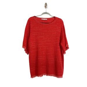 Zara Womens Oversized Fringe Orange Gold Short Sleeve Sweater Sz Small Boho